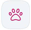 Quadratisches Logo mit einer Tierpfote als Piktogramm angedeutet in pink