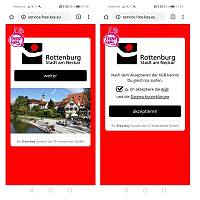 Zwei Screenshots eines Handydisplays mit rotem Hintergrund.