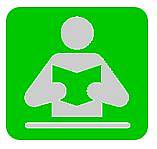 Logo: grünes Quadrat mit Piktogramm, welches einen Menschen mit Buch in der Hand darstellt