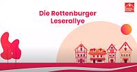 Logo Leserallye Rottenburg: 4 Fachwerkhäuser in Comic-Version vor weißem Hintergrund
