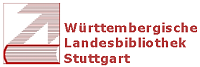Logo mit der Ansicht eines Buchschnitts und ein Pfeil, der nach oben zeigt, zusätzlich die Beschriftung: Württembergische Landesbibliothek