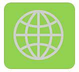 Logo: grünes Quadrat mit Erde in Piktogramm-Form