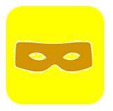 Logo: gelbes Quadrat, darauf die Silhouette einer Räubermaske